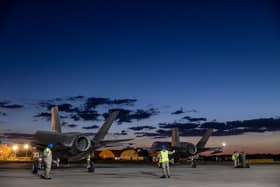 Layers of extra defence have been added to RAF Akrotiri after the British base on Cyprus was struck by a drone at the start of the Iran war.  Pictured: 10th of March 2025 F-35B aircraft from 617 Squadron at British Forces Cyprus (BFC).