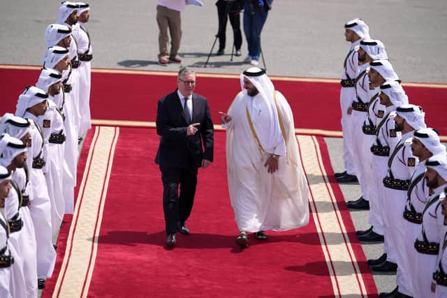 Qatar's Minister of State Muhammed Al Khulaifi bids farewell to Prime Minister Sir Keir Starmer at the airport in Doha, Qatar, following his visit to the Gulf region to meet leaders of countries who have been in the front line and discuss diplomatic efforts to support and uphold the ceasefire for a lasting resolution to the conflict.