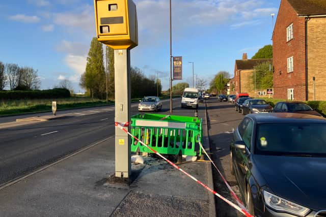 The cordoned-off speed camera on the northbound side of Eastern Road in Portsmouth