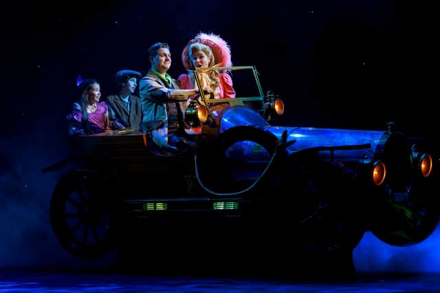 Primrose Ayling, Harley Haslam, Paul Clements and Stephanie Aves take to the skies in the magical performance of Chitty Chitty Bang Bang at the Kings Theatre in Southsea.