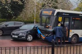 A Stagecoach bus was involved in a crash outside McDonald's in Cosham this morning (April 16).