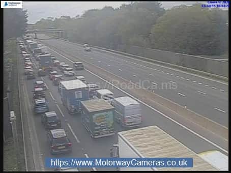 Queueing traffic on the M3 between Hook and Farnborough in Hampshire - Thursday, April 16, 2026