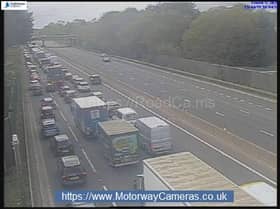 Queueing traffic on the M3 between Hook and Farnborough in Hampshire - Thursday, April 16, 2026 