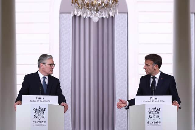Prime Minister Sir Keir Starmer (left) and French President Emmanuel Macron at a press conference after a multinational coalition summit to facilitate shipping in the Strait of Hormuz once the US-Iran war ends, at the Elysee Presidential Palace in Paris, France.