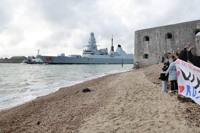 HMS Dragon leaving Portsmouth.