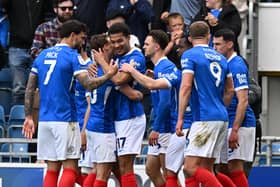 Pompey celebrate Ibane Bowat's goal against Leicester City. Pic Graham Hunt/ProSportsImages