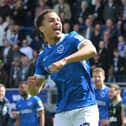 Pompey matchwinner Ibane Bowat celebrates their crucial 1-0 victory over Leicester in April. Picture: Graham Hunt/ProSportsImages