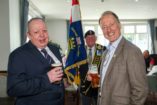 Train driver and Royal Navy veteran Andrew Johnson received the inaugural Bob Mullen award from the Type 42 Association. He is pictured enjoying a beer with the president of the Association, Vice Admiral Paul Bennett RN (retired) at the Royal Maritime Club in Queen Street, Portsmouth
Picture: Chris Moorhouse (180426-24)