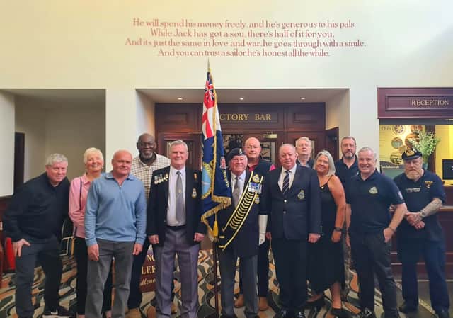 Andrew Johnson (to the right of the standard bearer) at the Royal Maritime Hotel in Portsmouth where he was presented with his award