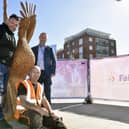 Pictured is: (l-r) Gareth Webb, Fair Ways managing director, sculptor Chris Bain and Mac McHugh, CEO of Fair Ways