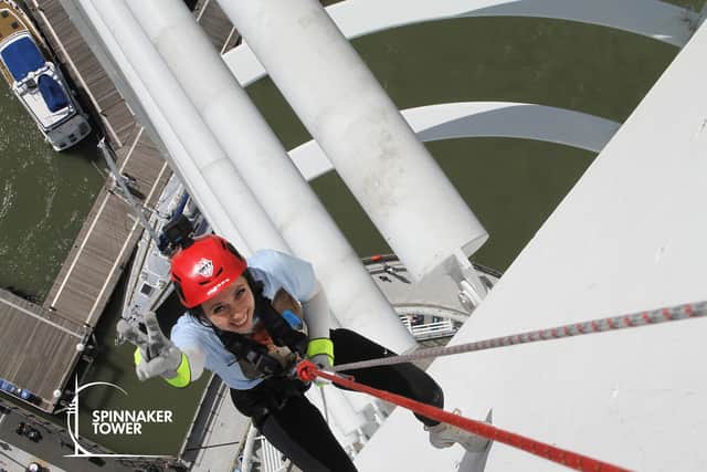 Chloe Hopwood has abseiled down Spinnaker Tower to raise money for her 11-month-old nephew, Coby, who was diagnosed with spinal muscular atrophy (SMA) at six-weeks-old.

Pictured: Chloe Hopwood during the abseil

Picture: Contributed/ Spinnaker Tower