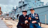 Alec on a visit to the Royal Naval association last year with one of its Trustees. He will be spending his 101st birthday in hospital amid pleas to send him cards to cheer him up.