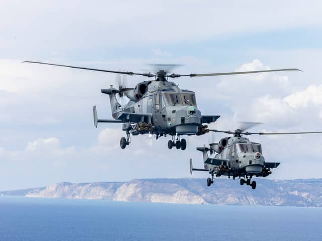 Hours of aerial patrols have been completed by Royal Navy 815 Naval Air Squadron Wildcat HMA Mk2 (HMA2) helicopters, armed with Martlet lightweight multirole missiles.