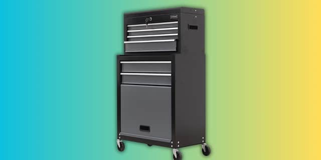 A mobile BiGDUG tool chest with drawers and cupboard storage, designed to keep tools organised and easy to move around your workspace