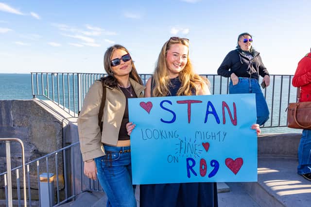 Grace Clark, of Lee-on-the-Solent, alongside Emma Beard while they waited to see Leading Hand Stanley Bastable on HMS Prince of Wales.