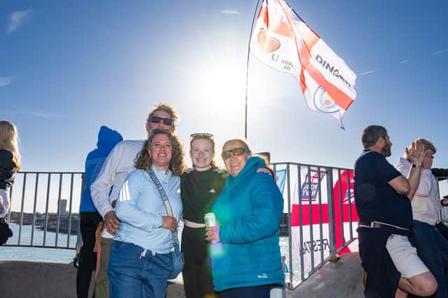 Proud families gathered to wave their loved ones off on HMS Prince of Wales. Pictured: Matt , Kirsten , Daisy, and Sophia, all saying goodbye to Chief Petty Officer David Bell.
