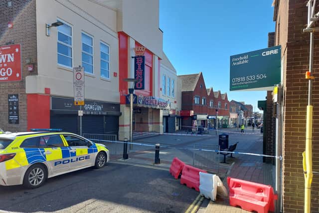 Police in Cosham High Street, Portsmouth, on April 24, 2026