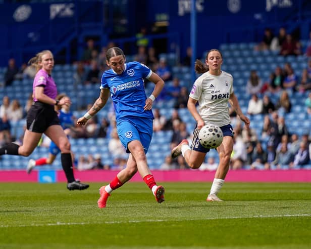 Megan Hornby fires in an effort for Pompey Women in against Nottingham Forest. Picture: Jason Brown