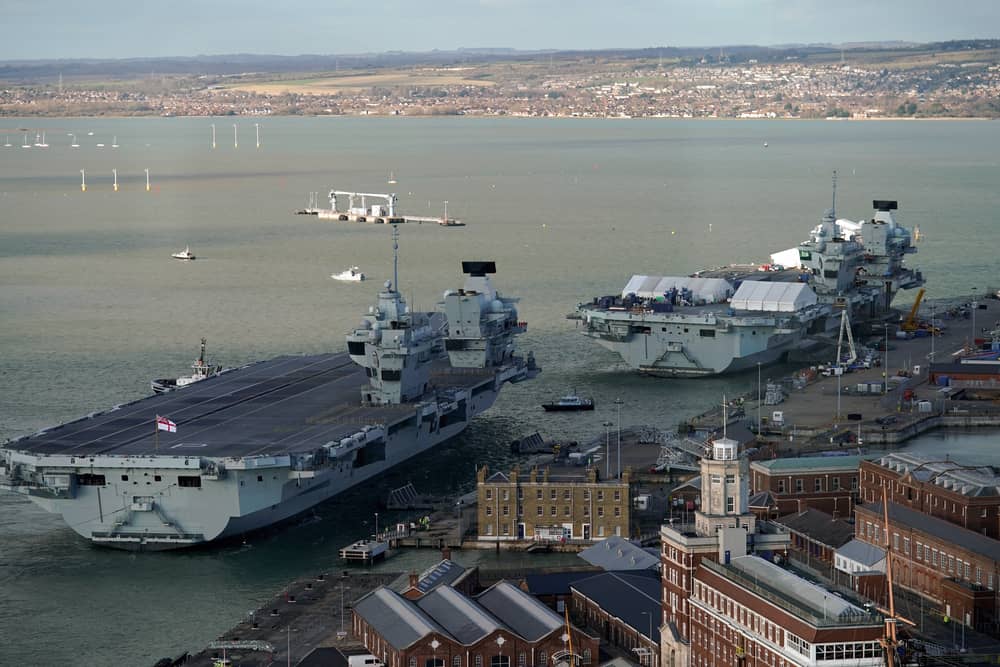 The Royal Navy’s two aircraft carriers, HMS Queen Elizabeth and HMS Prince of Wales alongside in Portsmouth earlier this year 