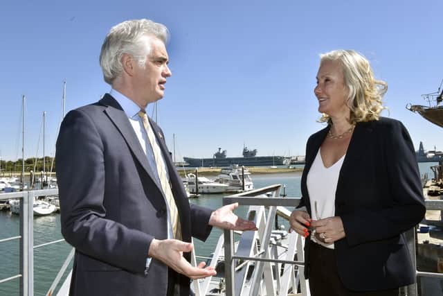 Pictured is: Shadow defence secretary James Cartlidge and Gosport MP Dame Caroline Dinenage.