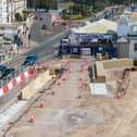 New sea defences by the South Parade Pier with the new concreate units being installed between the promenade and the beach. New planters are also being created. 
Picture: Marcin Jedrysiak
