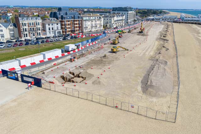New sea defences next to South Parade Pier in Southsea. The area between the pier and Speakers' Corner will be closed until May 2027.