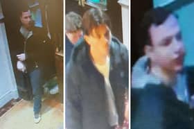 Police have released three pictures of two men they wish to speak to following an assault at the Ship and Castle pub, The Hard, Portsmouth.