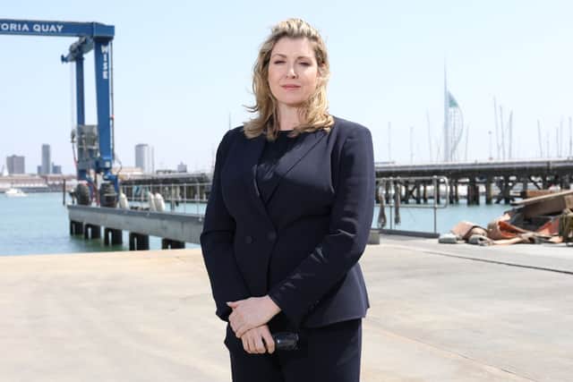 Pictured: Dame Penny Mordaunt at Victoria Quay Boatyard, Gosport