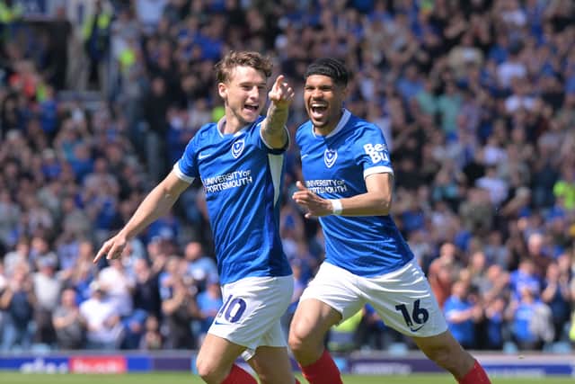 Pompey's Adrian Segecic celebrates his goal in the 1-1 draw with Birmingham. Picture: Graham Hunt/ProSportsImages