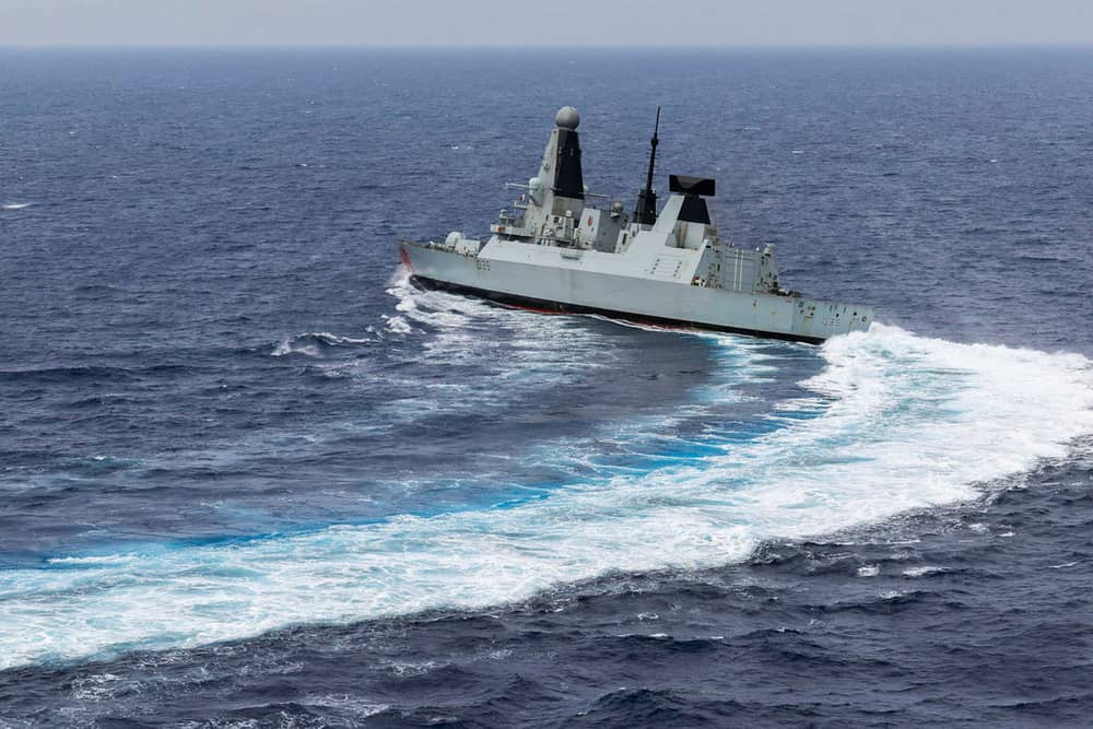 Dramatic scenes show UK warship HMS Dragon practising being attacked at sea. The air defence destroyer is seen pulling off swerving manoeuvres as it simulates avoiding incoming missiles. Other scenes show the crew rapidly putting on protective gear as they rehearse drills for attacks by ballistic missiles. HMS Dragon is operating in the eastern Mediterranean as part of a mission to conduct air defence operations to sovereign British territory, particularly RAF Akrotiri in Cyprus.