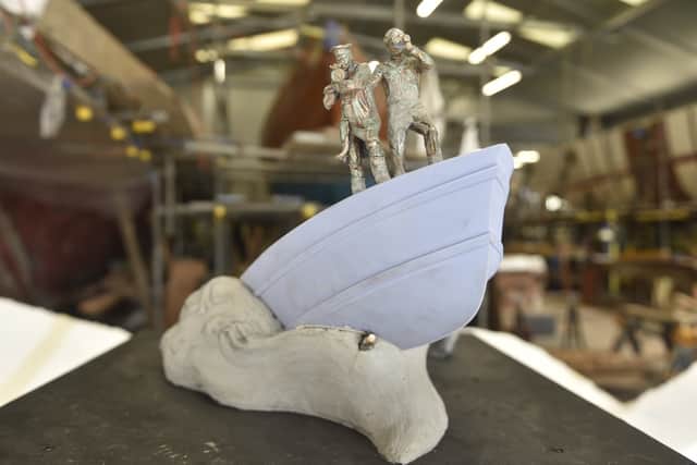 The model of the what the Royal Navy Coastal Forces Memorial will look like. A fundraising campaign is continuing, with the statue due to be set up at Portsmouth Historic Dockyard.