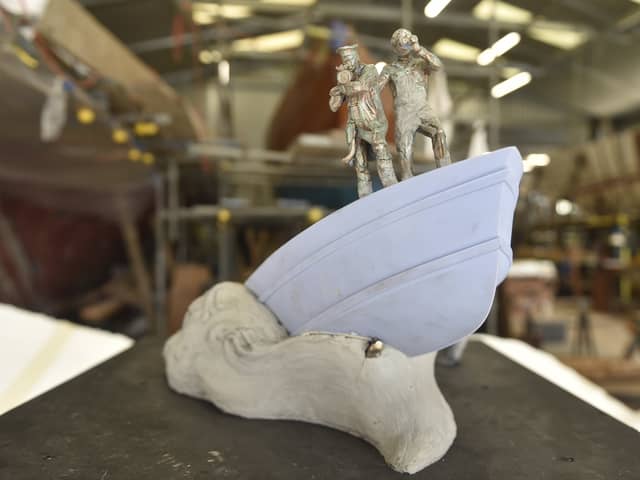 The model of the what the Royal Navy Coastal Forces Memorial will look like. A fundraising campaign is continuing, with the statue due to be set up at Portsmouth Historic Dockyard.
