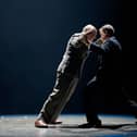 Sir Arthur Conan Doyle (David Haig) and Harry Houdini (Hadley Fraser ) wrestle with their emotions in Magic at the Chichester Festival Theatre.