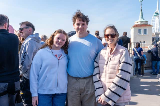 Victoria Le Santo waiting for her son, AB Max Le Santo, on HMS Queen Elizabeth, alongside Max's sister Freya and brother Harry, from Waterlooville