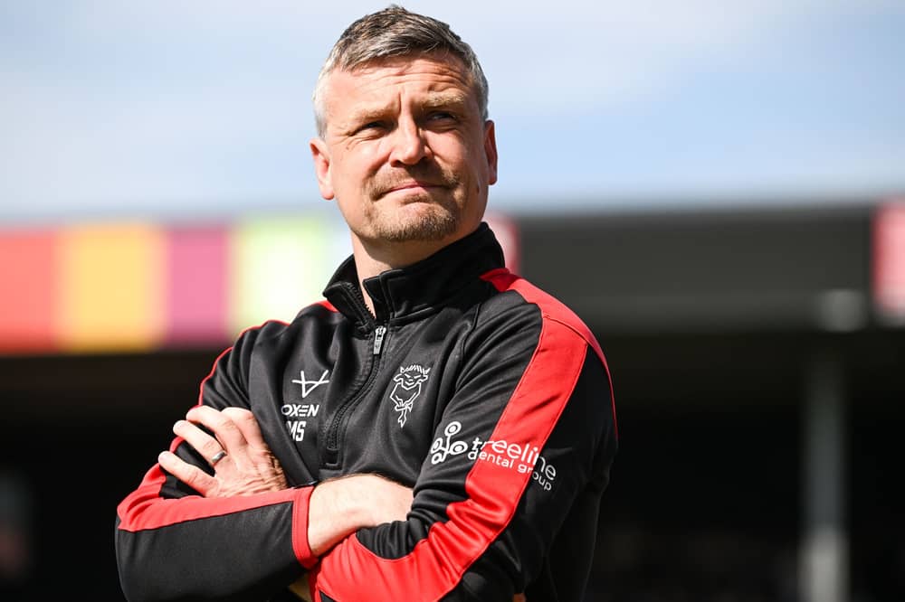 Head coach Michael Skubala of Lincoln City looks on during the Sky Bet League One match between Lincoln City and Wycombe Wanderers at LNER Stadium on April 25, 2026 in Lincoln, England. (Photo by Harriet Massey/Getty Images)