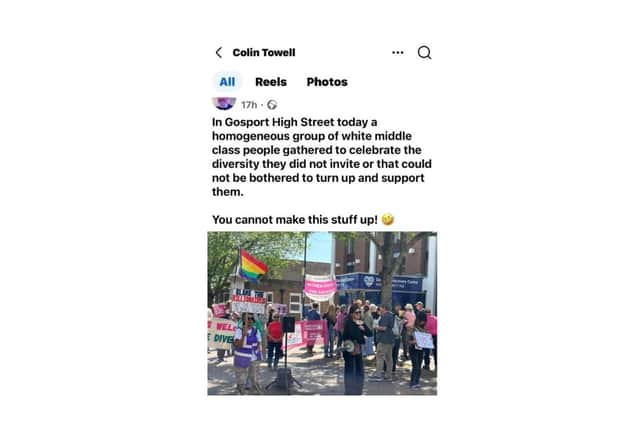 Colin Towell’s now deleted Facebook post on the protest