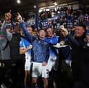 Stockport celebrate after their League One play-off semi-final vital over Stevenage. Picture: Alex Livesey/Getty Images