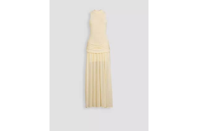 Michelle Keegan sheer hem polka dot maxi dress