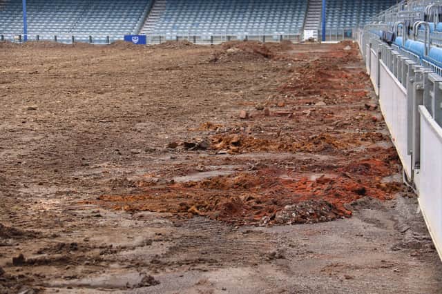 Remnants of the old red cinder track which used to run in front of the South Stand. Picture: Habibur Rahman