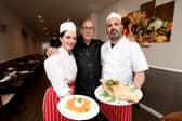 Bella Calabria in North End, Portsmouth. 

Pictured: Manager Giovanni Vaccaro (centre) with staff Marika Di Bari and head chef and owner Seby Fortuna. 

Picture: Habibur Rahman