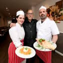 Bella Calabria in North End, Portsmouth. 

Pictured: Manager Giovanni Vaccaro (centre) with staff Marika Di Bari and head chef and owner Seby Fortuna. 

Picture: Habibur Rahman