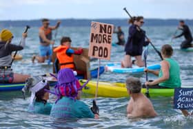 The Surfers Against Sewage paddle out protest in Lee-on-the-Solent.