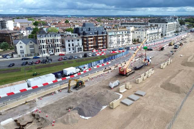 Ongoing sea defence and promenade works next to South Parade Pier