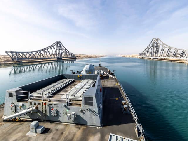 HMS Dragon has passed through the Suez Canal as the Royal Navy air defence destroyer heads to the Middle East.
