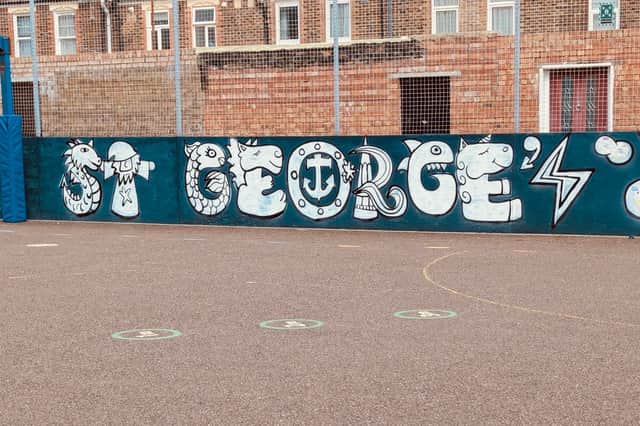 Part of  the playground mural at St George’s Beneficial Primary School in Portsea