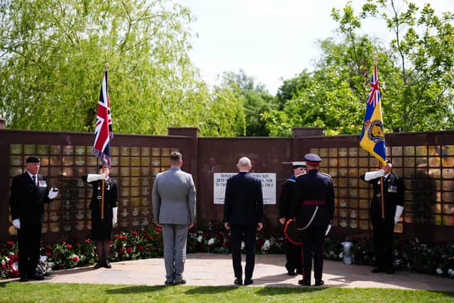 Secretary of State for Defence John Healey lays a wreath during a Service of Remembrance at the National Memorial Arboretum in Alrewas, Staffordshire, to mark 15 years since the Iraq War.