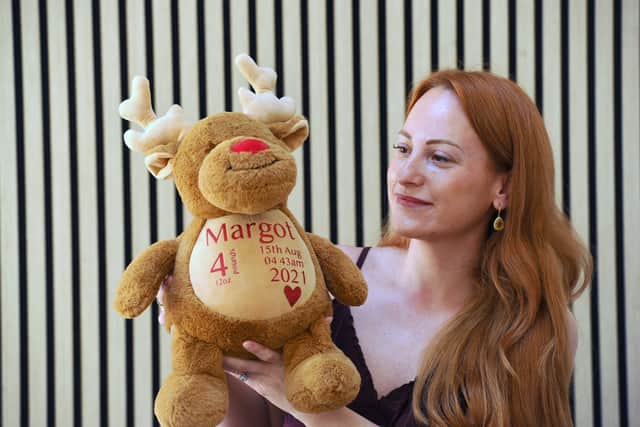 Stephanie Loversuch-Mee, from Fareham, started Margotloves  which specialises craft weighted teddies designed to match the precise birth weight of a newborn. The business established after Stephanie's daughter, Margot, was stillborn in August 2021.

Pictured: Stephanie Loversuch-Mee 

Picture: Sarah Standing (210526-4537)