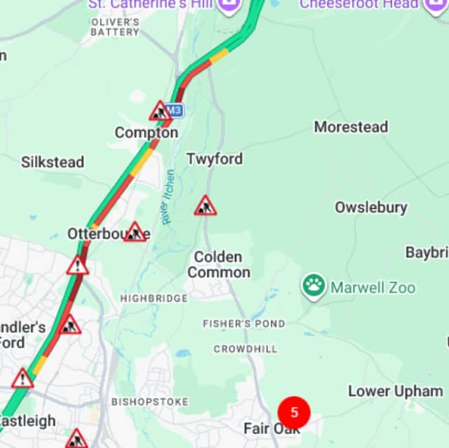 One lane is closed on the M3 between Eastleigh and Southampton