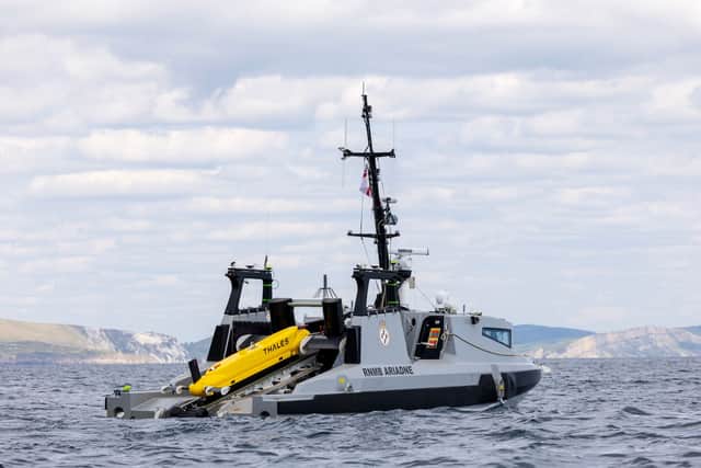RNMB Ariande conducting NATO tests off the coast of Portland, Dorset