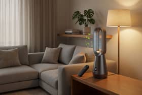 The bladeless tower fan combines cooling features with a slim modern design
